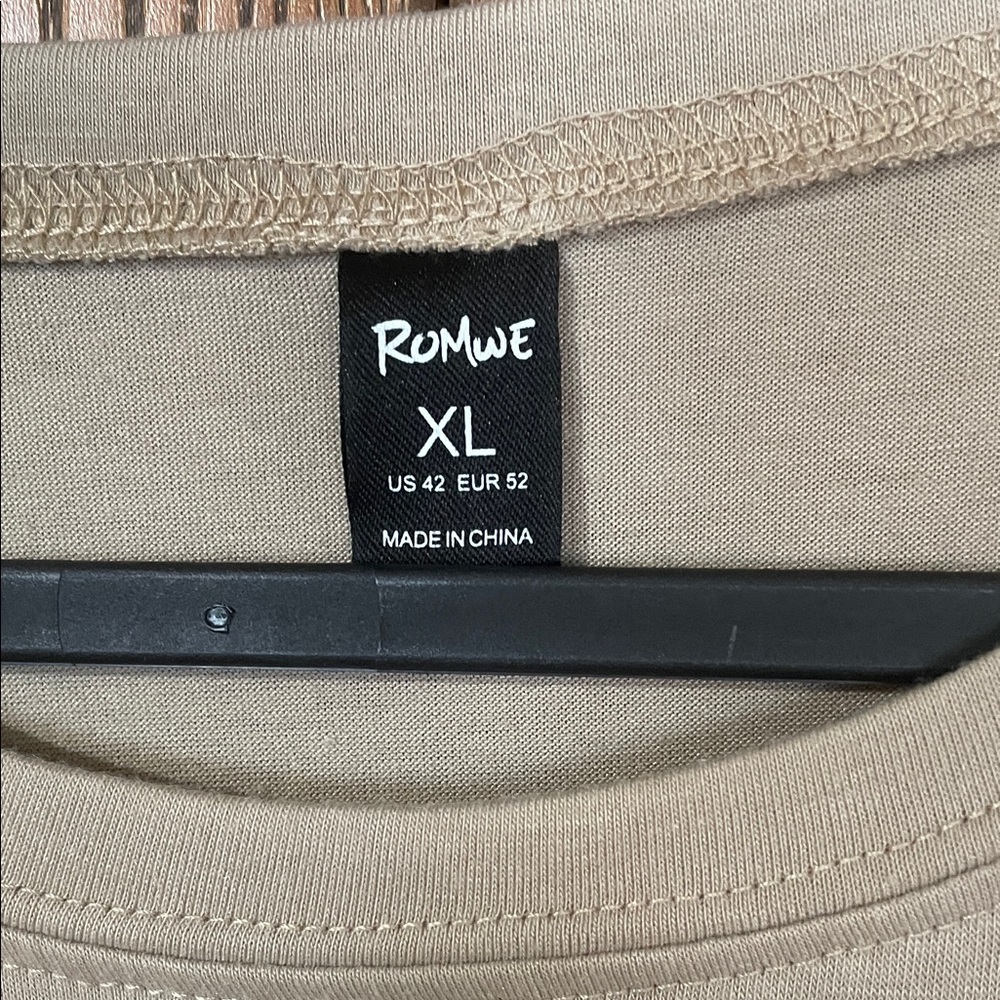 Romwe Tan Casual T-Shirt View 2